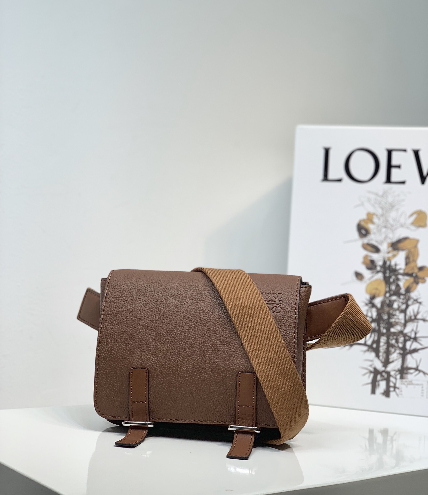 Loewe XXS Military Messenger Bag in Soft Grained Calfskin Brown